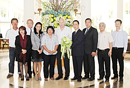 The management of Dusit Thani Pattaya, led by Resident Manager Neoh Kean Boon (4th right), held a meeting with officials of Pentangle Promotions, headed by managing director Geoffrey Rowe (centre), to discuss preparations for the 2013 PTT Pattaya Open. The 22nd annual tournament will be held from 27 January until 3 February 2013. The PTT Pattaya Open 2013 will be graced by highly-respected tennis stars such as Vera Zvonareva and Ana Ivanovic. It is part of the WTA Tour for professional women tennis players of international rankings, and is equivalent to an ATP World Tour 250 series event.