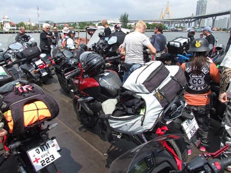 The riders on the ferry in Bangkok.