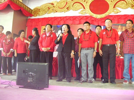 Local red shirt leaders take to the stage to “teach” their political platform. 