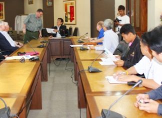 Rotarians and safety officials meet with Deputy Mayor Ronakit Ekasingh to plan out this year’s Rotary Cross-Bay Swim.