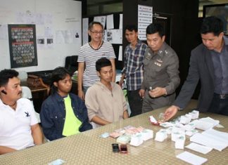 Manop Cherngchai, Udom Kongsathit, and Somthrong Srinok, along with a 17-year-old (not shown) have been arrested on loan sharking charges.