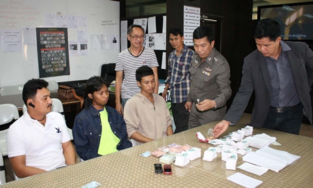 Manop Cherngchai, Udom Kongsathit, and Somthrong Srinok, along with a 17-year-old (not shown) have been arrested on loan sharking charges. 