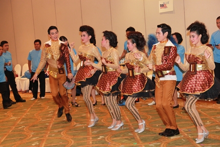 The blue team cheerleaders give their best performance.