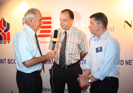 Dr. Iain Corness (left) and Paul Strachan (right) interview BCCT Executive Director Greg Watkins for PMTV.