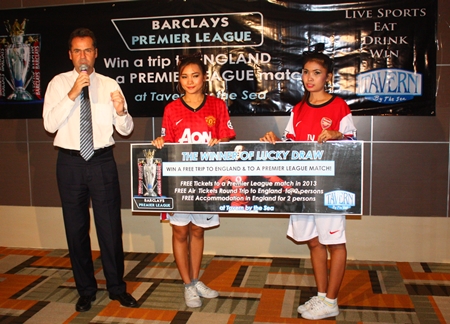 Amari Orchid Pattaya Residence Manager Richard Margo announces how football fans can win a trip to England to see Manchester United face Arsenal from the Tavern by the Sea. 