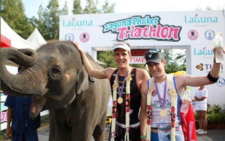 Ruedi Wild (left) won first place, with Tim Meyer (right) following close behind to win second place at the Laguna Phuket   Triathlon.