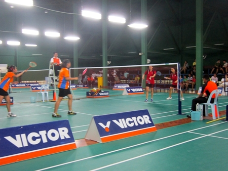Junior badminton doubles final. 