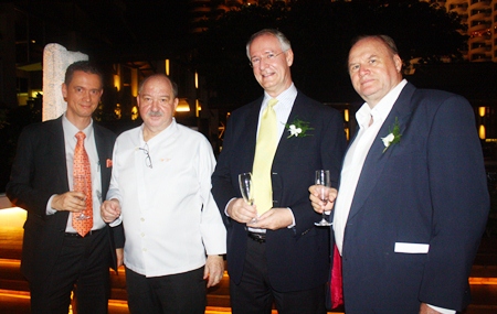 (L to R) General Manager Christoph Voegeli, Executive Chef Walter Thenisch, Dieter Reigber, president of the Rotary Club of Pattaya-Jomtien and Dr. Jan Chris Von Koss.
