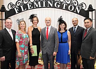 H.E. James Wise, Australian Ambassador to Thailand was guest of honour at the annual “Melbourne Cup 2012” charity event held at the Amari Watergate Bangkok recently. The affair organized by the Australian and New Zealand Woman’s Group (ANZWG) under the leadership of President Anne Sidwell, raised funds to support the Northern Mobile Dental Clinic based at Mae Sariang Hospital under the Smiles on Wings Project. (l-r) Pierre Andre Pelletier, the hotel’s GM, Leanne Whittingham, Anne Sidwell, H.E. James Wise, Kirsty Gardner, Alex Siju, the hotel’s EAM and Chewin Mitpirom, Director of F&B.
