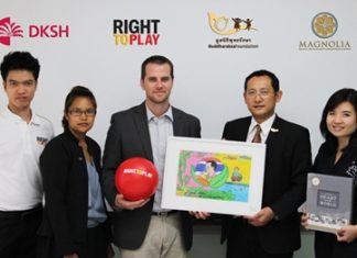 (L to R) Chananyou Muadmanee, Program Officer (Life Skills Development Program), Right To Play Thailand Foundation; Natchawi Wadman, Program Manager (Life Skills Development Program), Right To Play Thailand Foundation; Michael Albert, Country Manager, Right To Play Thailand Foundation; Visit Malaisirirat, Chairman Buddharaksa Foundation; and Wiriya Supaprasert, Executive Assistant to Chairman, Buddharaksa Foundation.