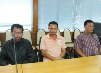 (L to R) Pramak Maokramol, Somkid Woenkrathok and Sompoj Sukantapurk were brought in for questioning about their involvement in the drowning death of Patrick Lawrence Malloy.