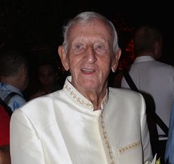 Archie Dunlop celebrates his 90th birthday with friends.