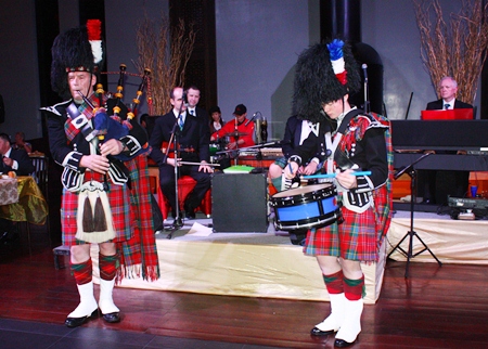 No night of Scottish culture would be complete without bagpipes, shown here echoing throughout Mantra.