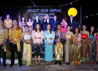 Hotel General Manager Chatchawal Supachayanont (back row 4th from right), is seen with the resort management including the entire sales team as they welcome corporate clients to the Dusit Kob Khun (Thank You) Party held at The Point, the hotel’s extended terrace overlooking Pattaya Bay.