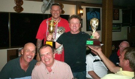 New champion Paul Smith (with trophies) celebrates with the runners up and “The Boss”.