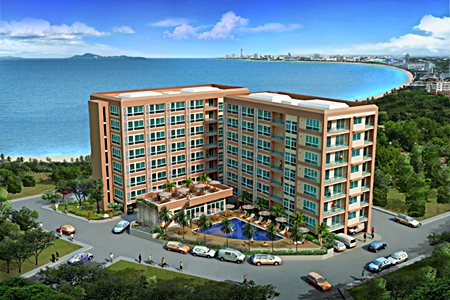 An artist’s impression shows the completed Bang Saray Beach Condominium project by developer CW Asset Co. 
