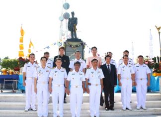 Pattaya officials, Royal Thai Navy officers and residents celebrate the 132nd birthday of HRH Abhakara Kiartivongse, the prince of Chumphon considered the father of the Royal Thai Navy.