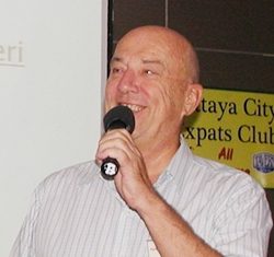 MC for the day, Roy Albiston, invites new visitors to introduce themselves, before calling on Gilbreth (Gil) Brown to speak on the topic “How to Be an Entrepreneur in Pattaya.”