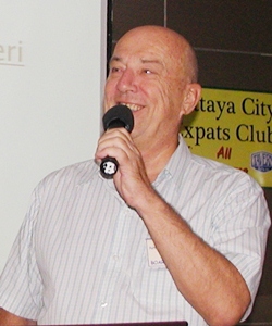 MC for the day, Roy Albiston, invites new visitors to introduce themselves, before calling on Gilbreth (Gil) Brown to speak on the topic “How to Be an Entrepreneur in Pattaya.”