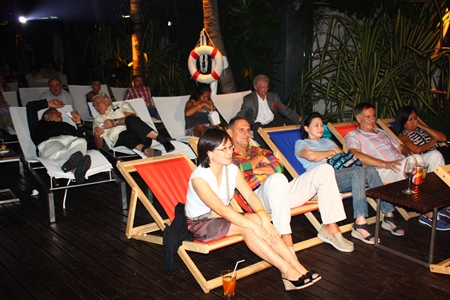 Cinema goers enjoy the first pool-side foreign film festival in Thailand.