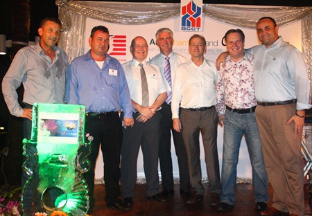 (L to R) Cees KC Cuijpers, managing partner of Town & Country Property Co., Ltd.; Joe Barker-Bennett, Chairman of Eastern Seaboard BCCT Group and Managing Director of JMBB Consulting Co. Ltd.; Graham Macdonald MBE, Former Chairman and Honorary BCCT Member, Managing Director of MBMG Group; Brendan Daly, GM of Amari Orchid Pattaya; Simon Landy, Executive Chairman of Colliers International; Simon Matthews, Country Manager Thailand, Manpower Group; and David De Vos, Sales Manager, Transpo International Ltd.