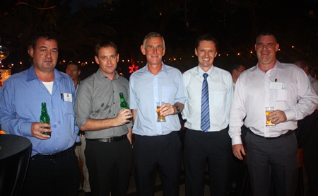 (L to R) Joe Barker-Bennett, Chairman of Eastern Seaboard BCCT Group and Managing Director of JMBB Consulting Co. Ltd.; Ken Brookes, Jerry Stewart, David Wilkinson, MD of Wood Group Heavy Industrial Turbines (Thailand) Ltd. and Joe Cox, Managing Director of Defence International Security Services.