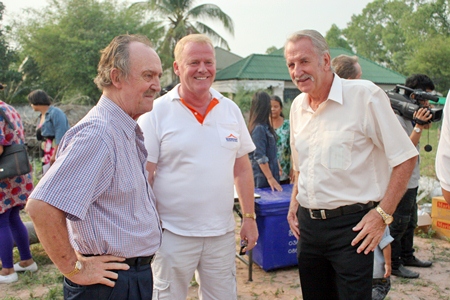 Three staunch supporters of Baan Jing Jai (l-r) Stephen Beard, Gudmund Eiksund and William Macy of the Pattaya Sports Club.