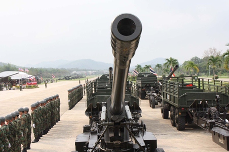 The Royal Thai Navy’s Air and Coastal Defense Command parades its anti-aircraft weapons.