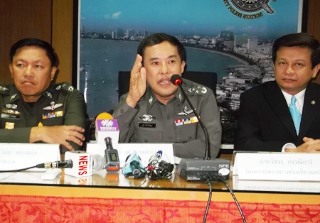Royal Thai Police advisor Gen Wuthi Liptapanlop addresses the media in regards to the latest crackdown on crime.