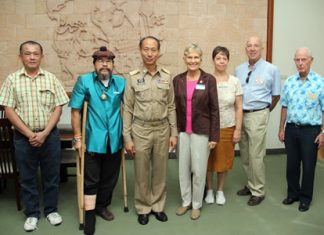 PCEC Chairman and Board Members meet the Governor of Chonburi Province (left to right) Panajut - Owner of the Thai Resort Pattaya; Sermsakdi - Honorary Member; Governor Wichit Chatpaisit; Pat Koester - Chairwoman; Judith Edmonds - Club Treasurer, and Board members Roy Albiston and Richard Smith.