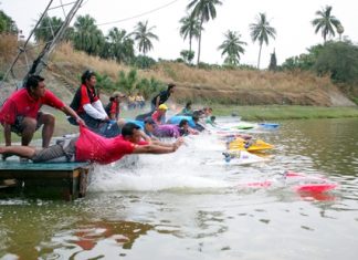 Competitors at the start-line launch another race.