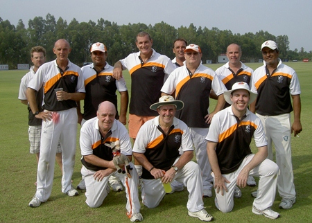 The Pattaya Cricket Club team lines up prior to the opening fixture at their new home ground.