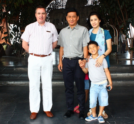 Pol. Gen. Priewpan Damapong (centre), former Commissioner General of the Royal Thai Police, together with his family Sawitree and Patis made the Centara Grand Mirage Beach Resort their home on their recent vacation to the resort. They were received by Paulo De Matos (left), Executive Assistant Manager.