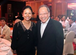 Chatchawal Supachayanont (right), GM of the Dusit Thani Pattaya poses with Ai Miyazato from Japan, winner of the Honda LPGA Thailand 2010 who donated her autographed driver that fetched 100,000 baht at the Charity Night Auction and Gala Dinner.