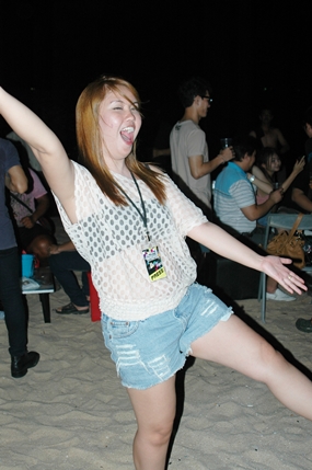 A festival fan gets into the party spirit.