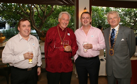 (L to R) Brinley Waddell, Skål International Thailand Secretary; Graham Blakey, Skål International director; Garth Solly, vice president of Skål International Pattaya and East Thailand and Andrew Wood, Skål International Thailand president.