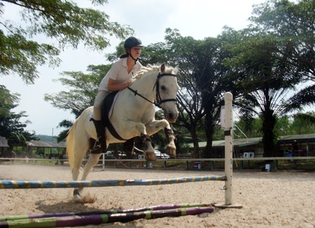 Get over! A GIS student successfully tackles one of the jumps.