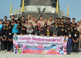 Vice Adm. Sonthaway Noichaya welcomes 50 Muslim and Buddhist teens to Chumphon Camp.