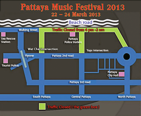 The green area of this map designates where roads will be closed to traffic.