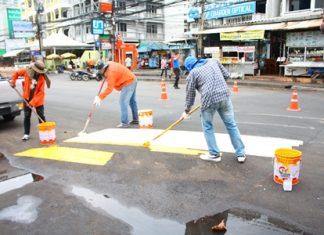 Zebra crossings on Jomtien beach road receive a fresh coat of paint.