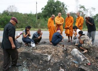 Relatives of the deceased bring monks to the site of the horrific accident to begin the long, painful process of healing their hearts.