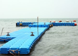 A sample of one of the docks, made of HDPE Plastic buoys, that officials hope to put together in Pattaya.