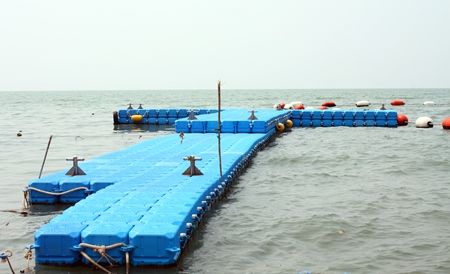 A sample of one of the docks, made of HDPE Plastic buoys, that officials hope to put together in Pattaya.