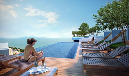 An artist’s rendering shows the views from the rooftop pool at Acqua Condominium.