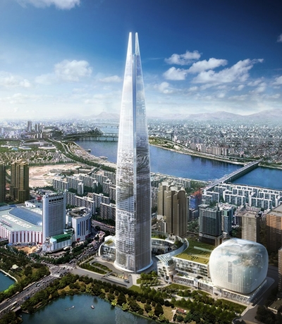 The 556-meter tall Lotte World Tower in Seoul.