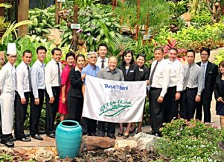 Chatchawal Supachayanont (centre), GM of Dusit Thani Pattaya together with his management team celebrated the hotel’s latest achievement: receiving the ‘Certificate of Five Leaves’ presented by the Green Leaf Foundation (Thailand) recently. The award is in recognition of the hotel’s excellent management of its green practices and initiatives. The Certificate of Five Leaves is the highest recognition that signifies outstanding performance and Dusit Thani Pattaya has been enjoying the accolade since 2003. Earlier, the hotel was also awarded the Silver Certification Status from Earth Check after it successfully sustained its first Silver Status two years ago.