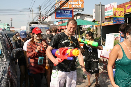 A squirt in the face helps wash the powder away.