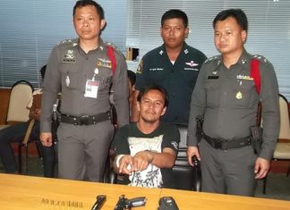 Sarawut Charoenklang was arrested for shooting a 9mm handgun in public.