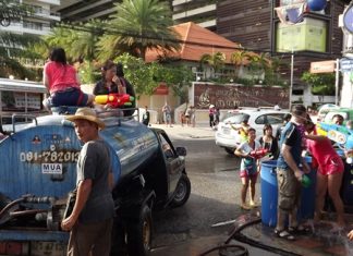 Water broker Bunim Kallanee says demand for his water is way up during Songkran.