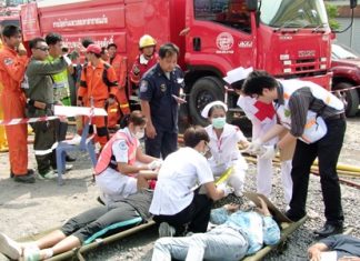 Rescue squads run through a practice drill to be prepared should such an event actually occur.